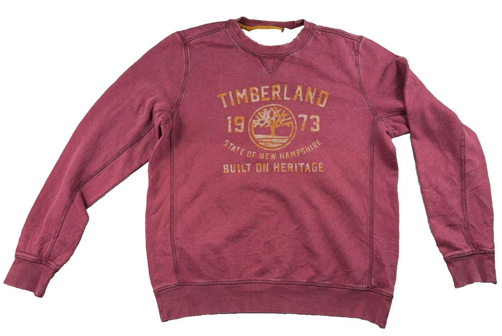 Timberland Sweatshirt Mens L Burgundy 1973 Built On Heritage Graphic Crewneck